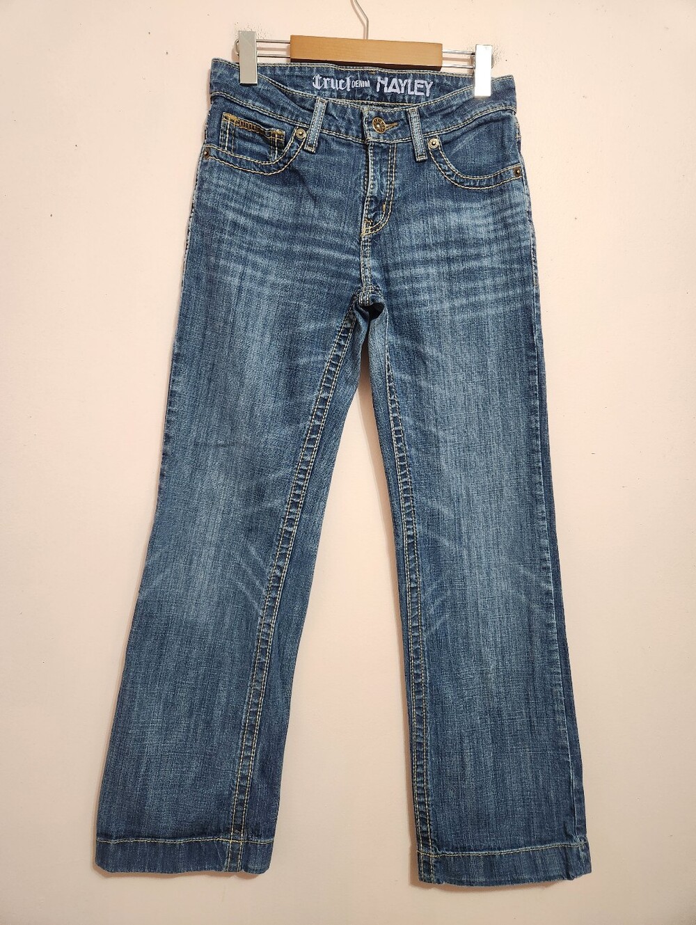 Cruel Denim Hayley Mid Rise Western Rodeo Jeans Whiskered Wash Size 26 Short